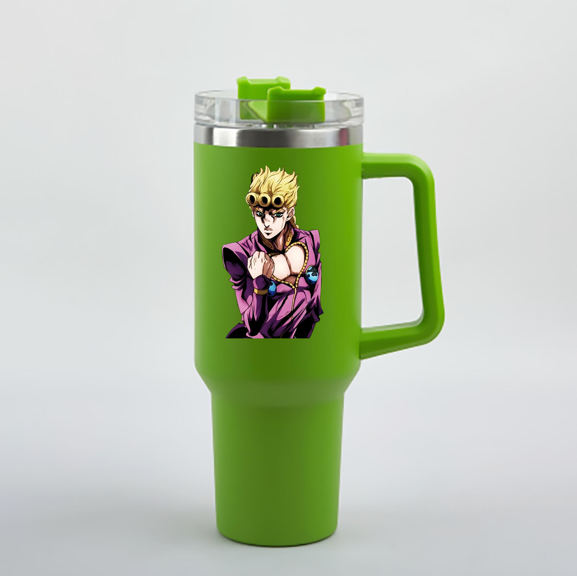 （画像用） ジョジョの奇妙な冒険 ジョルノ?ジョバァーナ JoJo's Bizarre Adventure Giorno Giovanna 1200mL車用タンブラー - クリスタルステッカー（プラスチックストロー付き）